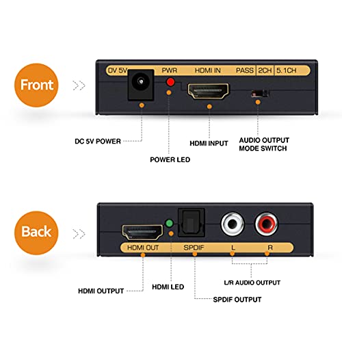Image of RuhZa 4K@60Hz HDMI Audio Extractor Converter, HDMI to HDMI + Audio (SPDIF + L /R Stereo), HDMI Video Audio Splitter Embedder Adapter for Fire Stick, Xbox, PS5, Support 3D, HDCP 2.2, 18Gpbs