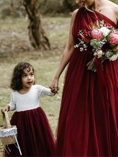 Image of 2Bunnies Girl Peony Lace Back A-Line Straight Tutu Tulle Party Flower Girl Dress