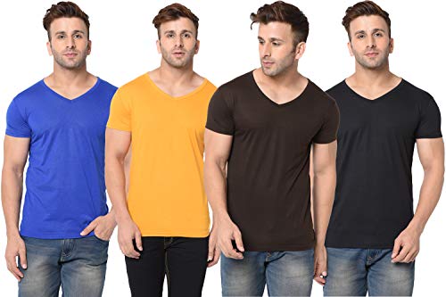 Image of Men's Half Sleeve Cotton V Neck T-Shirt (Pack of 4)