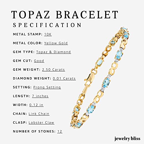 Jewelry Bliss 10K Yellow Gold Genuine Oval Blue Sapphire Or Blue Topaz Bracelet With Diamond Accent, Infinity Link Tennis Bracelet, April And December Birthstone Bracelet For Women, Valentine's, Mother's Day, 7 Inches #TOP2