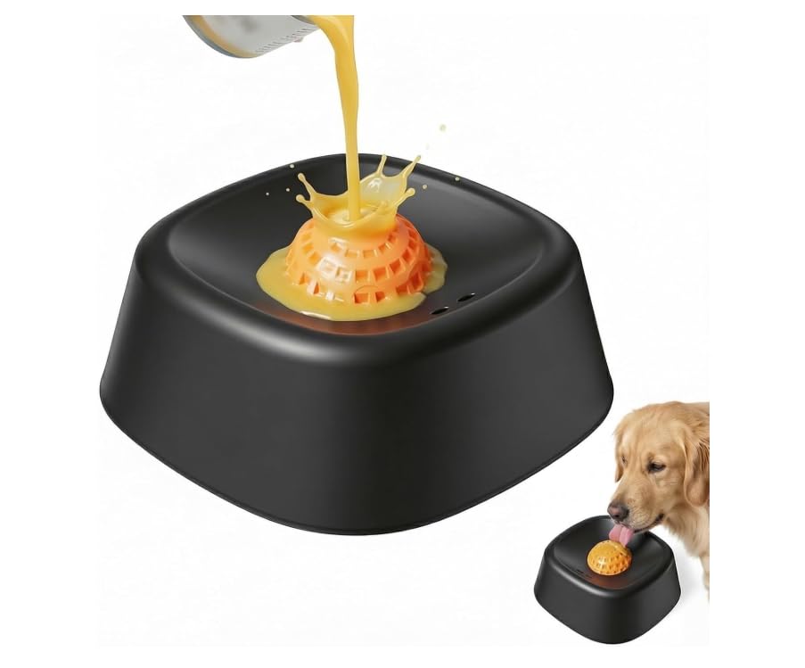 Slow Feeder Dog Bowl for Liquid Treat, Bone Broth Dog Lick Bowl, 3/4 Cup Yogurt Pup Lick Toy for Large Medium Small Breeds Dietary Supplement Post-op Nutrition (Black)