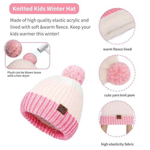 Kids Hat Gloves Scarf Set: Winter Warm Beanie Hats Toddler Knit Neck Warmer Gaiter Fleece Lined Mittens with Socks Boys Girls3
