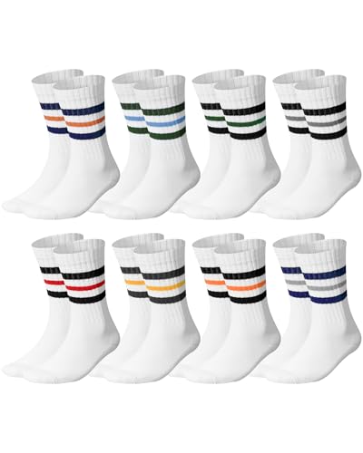 Eurzom 8 Pairs Striped Socks for Men Retro Striped Cotton Crew Athletic Cushion Socks men Size 7-12