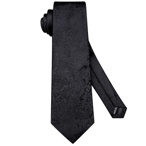 Image of Hi-Tie Paisley Floral Ties Set for Men Silk Mens Stripes Necktie Pocket Square Cufflinks Set Formal Business