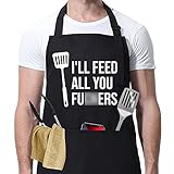 I'll Feed All You - Funny Aprons for Men, Women with 3 Pockets - Dad Gifts, Gifts for Men - Christmas, Thanksgiving, Birthday Gifts for Husband, Dad, Wife, Mom - Miracu Cooking Grilling BBQ Chef Apron