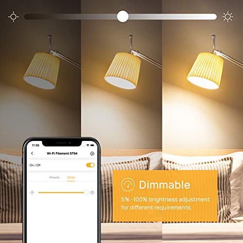 Linkind WiFi Smart LED Dimbare Vintage Gloeilamp ST64, 4.5W Edison Schroef E27 Licht, 350lm, Eekhoorn Cage, 2200K Zacht… - Afbeelding 4