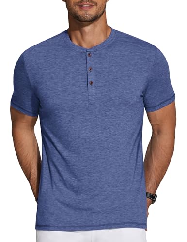 Image of COOFANDY Men's Henley Shirts Short Sleeve Casual Basic Tee Summer Button Henley Soild T Shirts