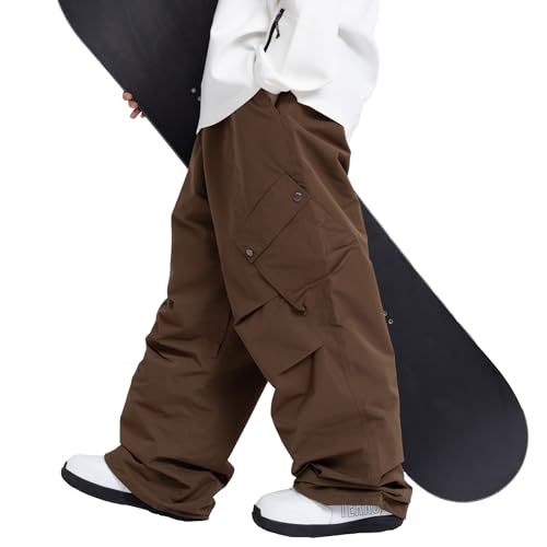🏂 10 Best Baggy Snow Pants For 2025 9 SNOWVERB Women Men Casual Ski Baggy Cargo Loose Fit Waterproof Snow Pants Fashion Streetwear Warm Snow Pants (XL, Brown)