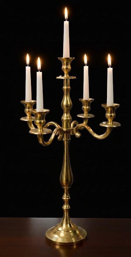 Candle Stand, Brass Finish, 5 Arm Candle Holder, Traditional Style-image-23