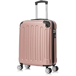 RAYKONG Maleta Cabina ABS 55x40x20cm 44L - Maxima aprovechamiento de Capacidad - 4 Ruedas Giratorias Dobles con 360ª - Candado Incrustado - RosaDorada