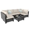 Ophelian 7 Pieces Outdoor Sectional Wicker Rattan Furniture Set, Patio Set Conversation with Cushion and Coffee Table for Balcony Lawn Garden and Backyard? Brown/Beige