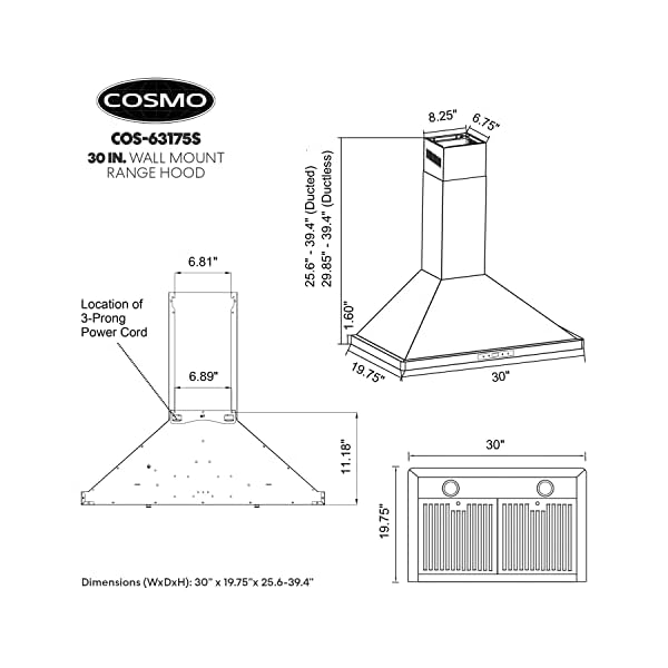 COSMO COS63175S Wall Mount Range Hood with Ducted Convertible Ductless