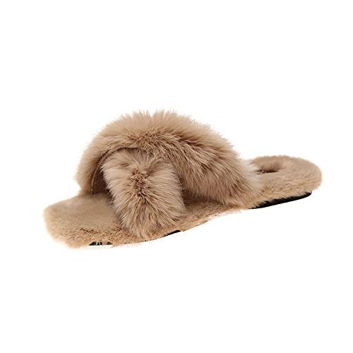 RUXMY Frauen Damen Schuhe Komfort Hausschuhe Cross Band Super weich Flauschiger Plüsch Sandalen Sommer Winter Indoor Outdoor Cover
