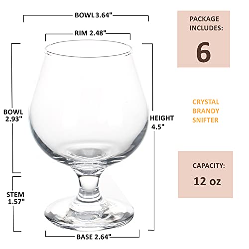 ZOOFOX 6 Pack 12 oz Snifter Whiskey Glasses, Brandy Glasses for Spirits, Clear Cognac Stemmed Glasses, Short Beer Tasting Glasses Drinking Cups, Great for Spirits Drinks - Image 3