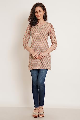 Image of Amazon Brand - Anarva Jaipuri Cotton Printed Short Kurti for Women