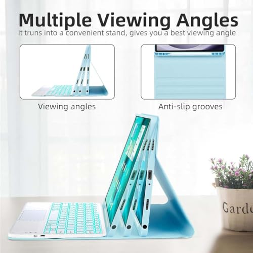 Image of Keyboard Case for Samsung Galaxy Tab A11+ & Tab A9 Plus 11 inch Folio Cover SM-X230, SM-X236B, SM-X210, SM-X215 with Trackpad, 7 Color Backlit Magnetically Detachable Bluetooth Keyboard, Multi-Angle View