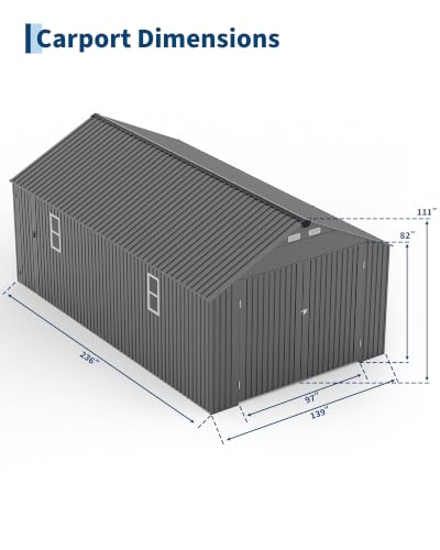 Image of GarveeLife 12x20 ft Metal Carport with Sidewall and Hinged Door