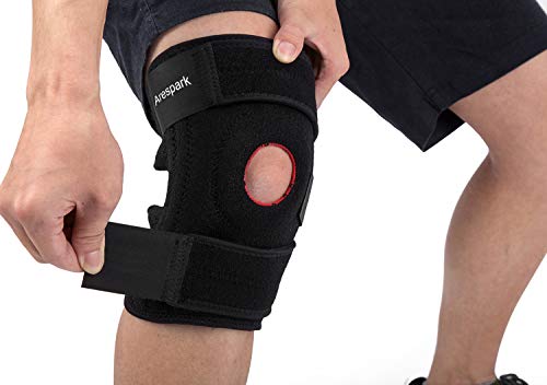 Arespark Knee Brace Support, Breathable Knee Stabilizer & Elastic Compression for Knee Stability & Recovery Aid, Neoprene Open Patellar Dual Stabilizers with Adjustable Veclro - Black