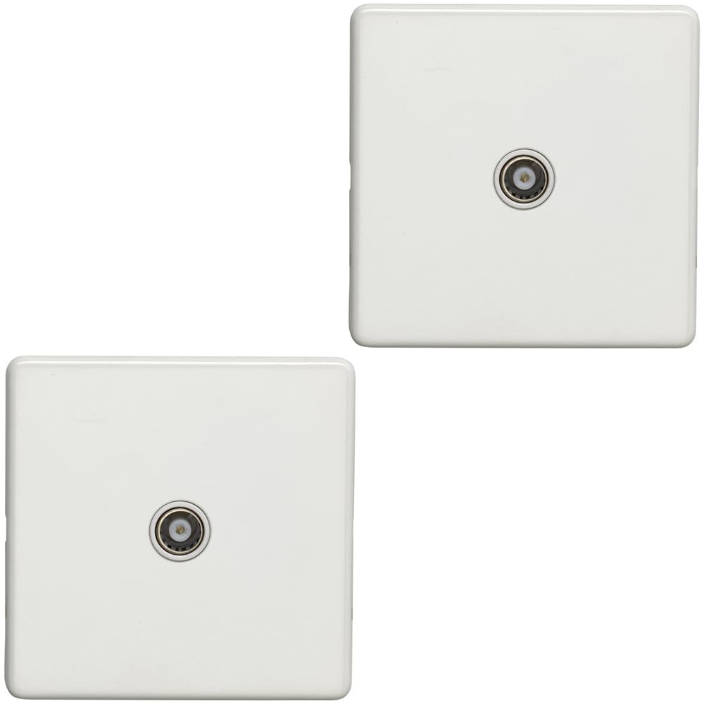 B&Q -  2 Pack 1 Gang Single Tv Coaxial Aerial Socket Screwless Matt White Wall Plate