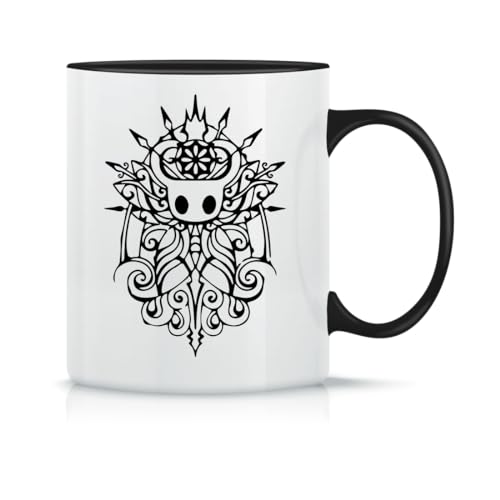 Moonai Hollow Knight Tribal White Taza de Té y Café de Cerámica Clásica Blanca Negra y Rosa Mágica 330ml, Moonai-Mug-Black-330ml-DBGDQ