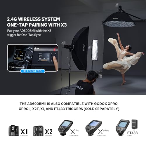 Image of GODOX AD600BM II Outdoor Flash Strobe, 600Ws 2.4G Portable Strobe Flash, 8940mAh Li-ion Battery, 500 Full Power Flashes, 0.01-1.9s Recycle Time, One-Tap Sync with X3 /X3Pro, Bowens Mount Monolight
