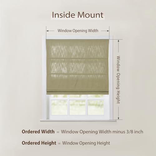 Image of TWOPAGES Isabella No Drill Cordless Roman Shade Linen Textured Cotton Roman Blind for Windows, Custom Made Room Darkening Blackout Roman Window Shade, Hardware Included, Khaki, 1 Piece