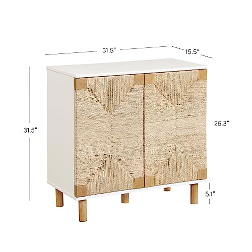 Image of Nathan James Beacon Accent Natural Sideboard Storage Cabinet TV Stand with Adjustable Interior Shelf and Seagrass Doors, for Hallway, Entryway or Dining Room, Light Brown /White, Set of 4