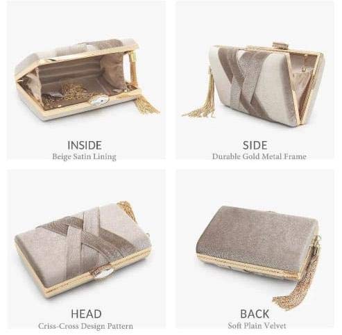 TOOBA Handicraft Beautiful Flower Box Clutch Bag Purse for Bridal, Casual, Wedding Bag for Women & Girls (Velvet Beige) 4