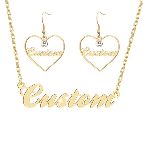 Personalized Custom Name Necklace Earrings Stainless Steel for Women