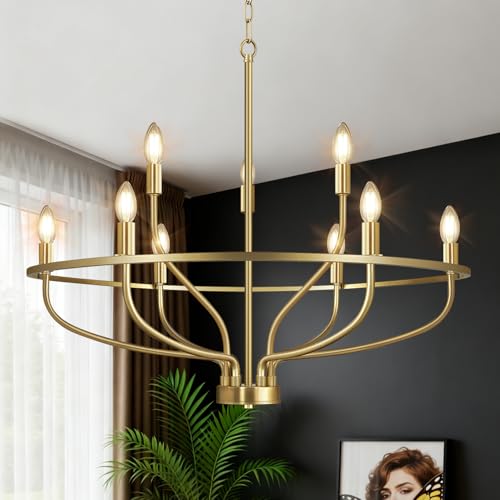 30' Gold Chandelier, 9-Light Modern Farmhouse Chandelier for Dining Room Lighting Fixtures Hanging,...