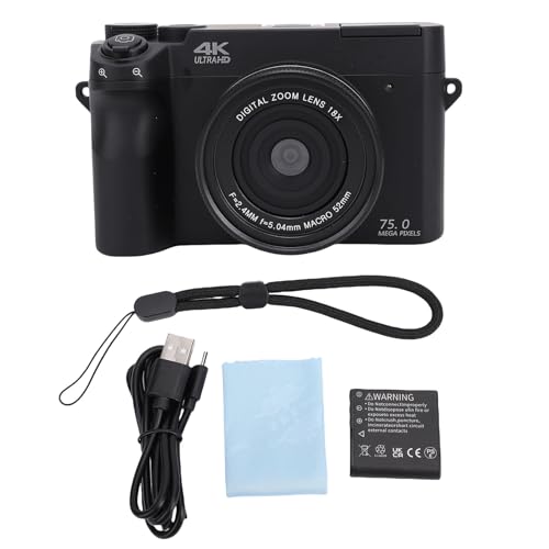 Zunate Cámara Digital 4K para Fotografía, Cámara de 75MP WiFi HD Dual Lens Mirrorless, Zoom Digital 18x, Pantalla LCD de 3 Pulgadas, Filtros de Belleza, Video Fotográfico de Viaje (Black)