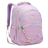 Mochila Escolar Juvenil Feminina, com Grande Capacidade, Estampa Estilosa, Material Resistente (Lilás)