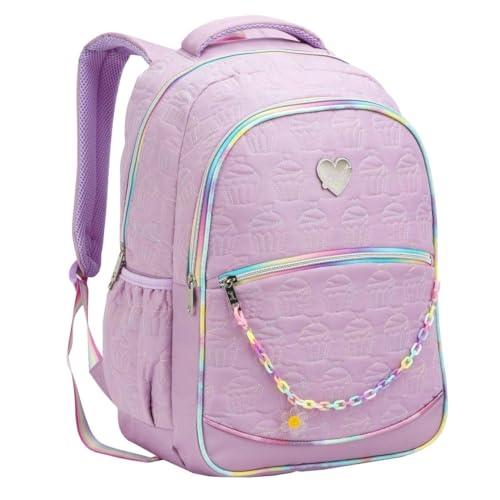 Mochila Escolar Juvenil Feminina, com Grande Capacidade, Estampa Estilosa, Material Resistente (Lilás)