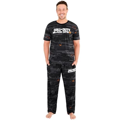Call of Duty Pijama Hombre Algodon Cómodo Pijamas Divertidos Manga Corta Ropa de Dormir Negro Ops 6 Ideas Regalo Hombre (L, Negro)
