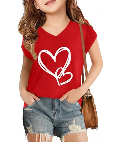 Image of LAZYCHILD Kids Valentine Shirt Girls Valentines Day Shirts Heart Graphic Long Sleeve Striped Tee Tops 5-14 Years