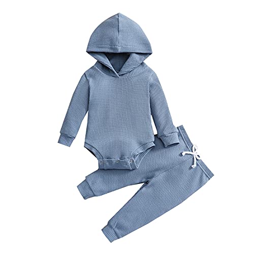 Image of Thorn Tree Newborn Unisex Baby Clothes Set Hooded Long Sleeve Bodysuit Stretchy Pants Ribbed Outfits Fall Winter