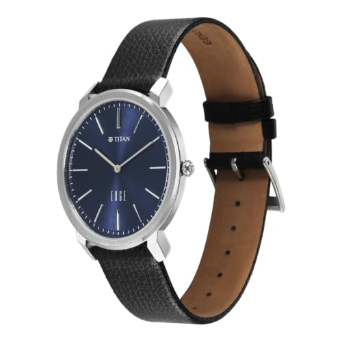 Image of EDGE Meister with Quartz Analog 2 Hands Display Blue Dial Genuine Crumpy Soft Leather Strap Strap Watch for Men - 10065SL02