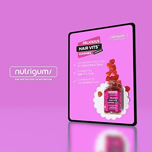 NUTRIGUMS® - Hair Vitamin Biotin Complex | 60 Vegan Cherry Flavour Gummies | Two Month Supply | Contains 12 Essential Nutrients with Biotin, Zinc & Vitamin A & C.