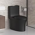 EZONTEQ Elongated One Piece Toilet for Bathroom, 17.3" Comfort Chair Seat ADA Height, 1.1/1.6 GPF and MAP 1000g Dual Flush Compact Toilet, Soft Closing Seat Modern Toilet, 12'' Rough-In (Matte Black)