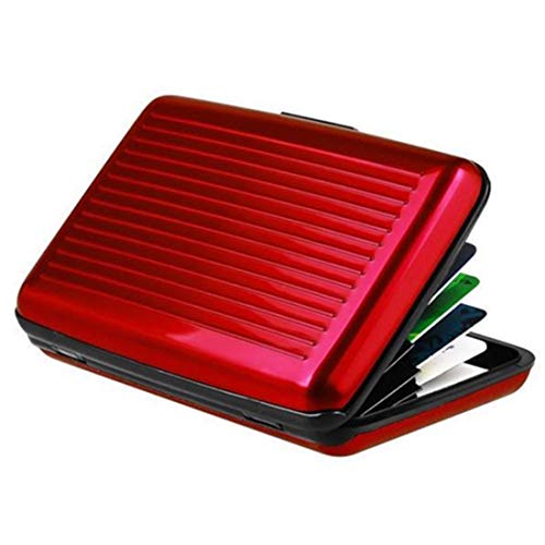 Image of MAESTRA Metal Hard ID Multi Pockets RFID Scan Protection Organiser Credit Card Holder for Unisex Adult (Red)