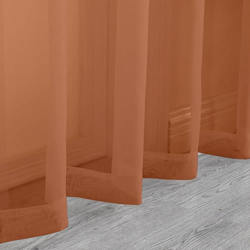 Image of Chyhomenyc Sheer Orange Curtains 90 inches Long 2 Panels, Light Filtering Soft Airy Solid Elegant Voile Window Treatment Drapes for Bedroom Living Room Wedding Party Decor, 42 Wx90 L Inches