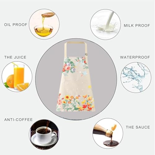 Image of DARSHANAM WORLD Apron for Women with Pockets | Adjustable Waterproof Floral Chef Aprons for Kitchen | Fully washable with large front pocket |Apron for Restaurant | Home | Kitchen | Hotel