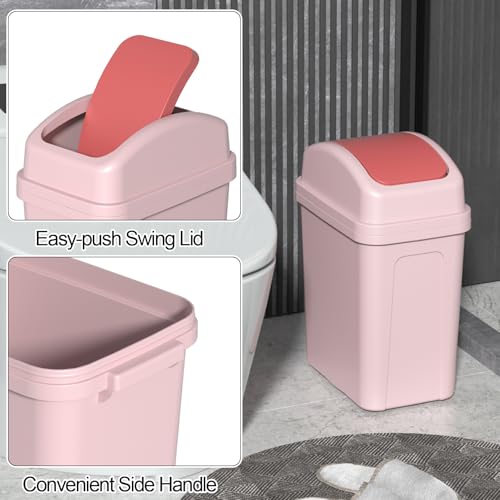Image of Cand 4-Pack 1.8 Gallon Swing Lid Garbage Can, Pink | Plastic Small Trash Can with Lid