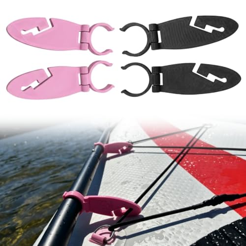 Paddle Board Paddle Holder - Kayak Clip Fixing Clamps Paddle Board Accessory for Easy Installation Secure Paddle Clips for Paddle Boards Durable Water Sports Equipment 4pcs Black and Pink