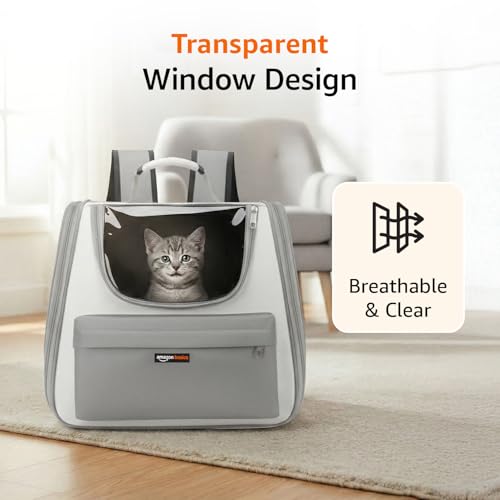 Image of Amazon Basics Cat Carrier Bag | Lightweight Soft-Sided Pet Travel Carrier with Transparent Window | Ventilated | Portable Hand & Shoulder Carry Bag for Cats & Small Pets | Grey | 36Lx21.5Wx32.5H cm