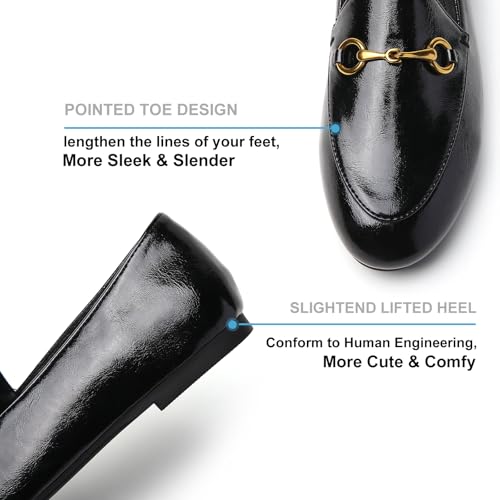 Image of Women's Classic Bit Loafers - Structured Faux Leather Business Work Flats, Comfortable Slip On Dress Shoes with Gold Metal Buckle (Updated True Size)