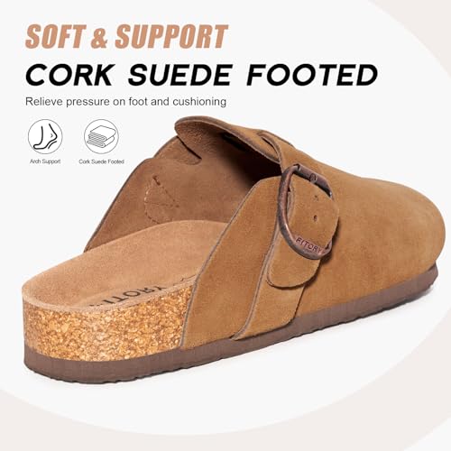 Image of FITORY Mens Suede Clogs with Arch Support Leather Cork Footed Mules
