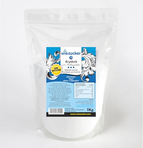 Wiezucker Erythrit Puderzucker, kalorienfreier Puderzuckerersatz, 1er Pack (1 x 1 kg) Erypul1