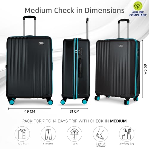 Image of Safari Citymiles 8 Wheels 69 Cm Medium Size Trolley Bag Hard Case Polycarbonate 360 Degree Wheeling Check in Luggage, Antitheft Zipper, Travel Bag, Suitcase for Travel, Trolley Bags for Travel, Black