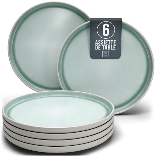 Assiettes Service de Table: Ensemble de 6 grandes assiettes en grès Ibiza - élégantes, compatibles lave-vaisselle et micro-ondes - Service vaisselle 6...